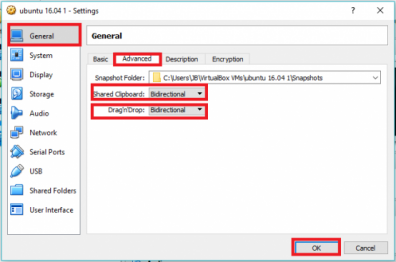 VirtualBox virtual machine Ubuntu settings
