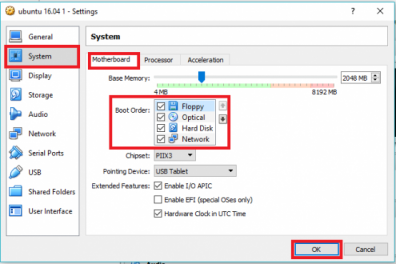 VirtualBox virtual machine Ubuntu settings