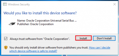 VirtualBox network interfaces driver installation